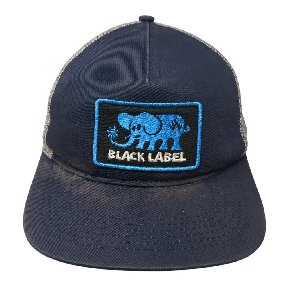 Black Label Snapback Mesh Back Trucker Hat Embroidered Logo Elephant Logo Blue